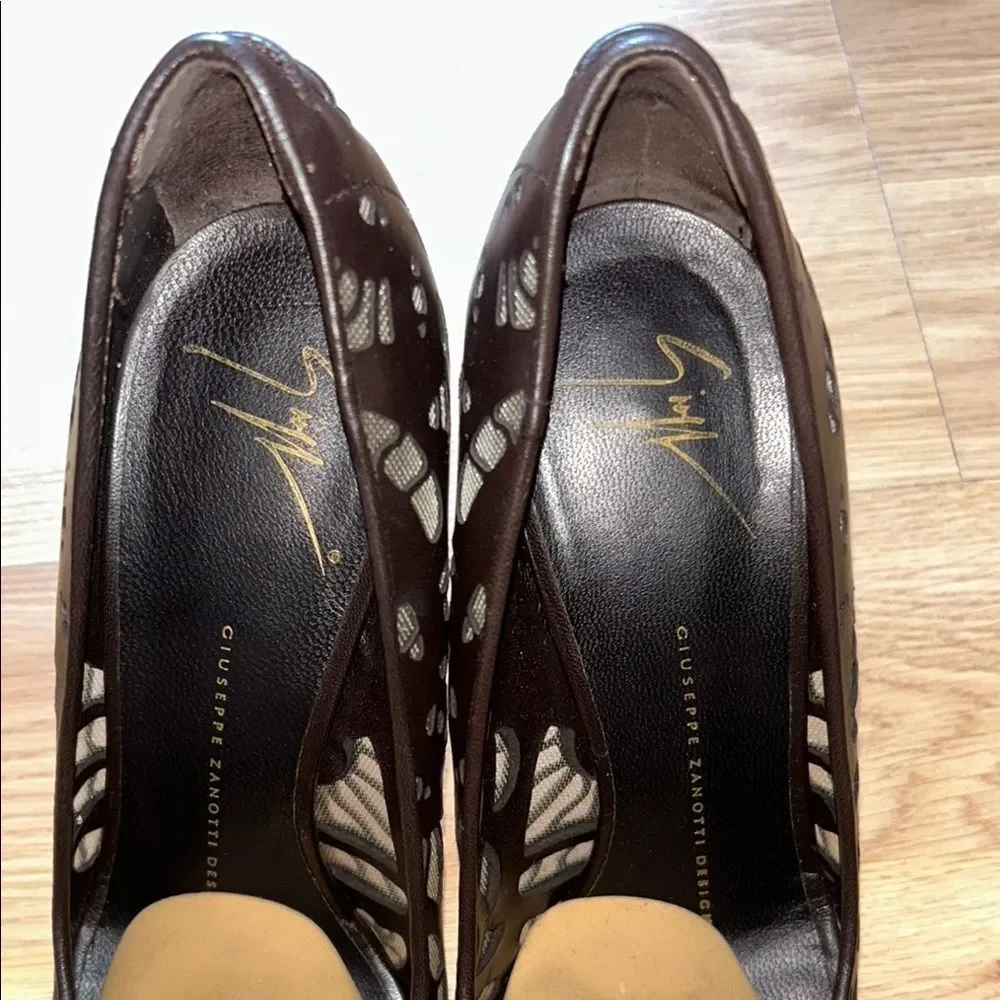 Giuseppe Zanotti brown leather Peep-Toe Heels Size 37.5 Made in Italy